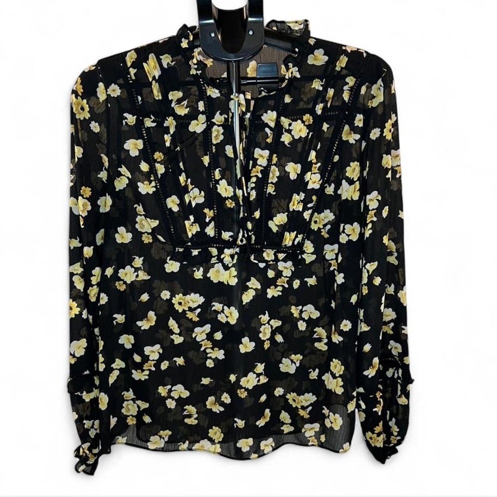 Buffalo David Bitton Black Floral Long-Sleeve Blouse